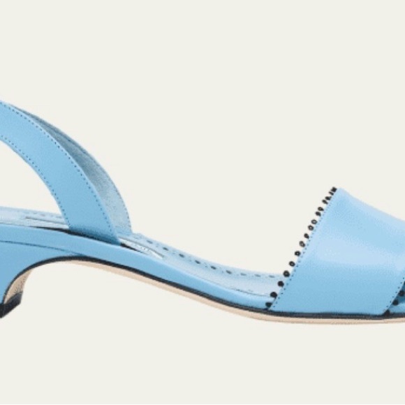 Manolo Blahnik Powder Blue Leather Slingback Sandal - Picture 2 of 2